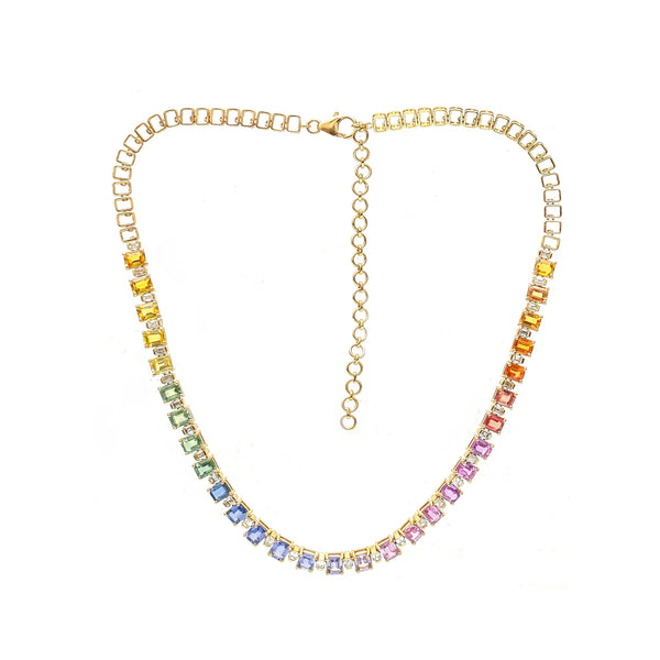 JPNC-825/11888 Rainbow Sapphire Diamond Necklace | 18K