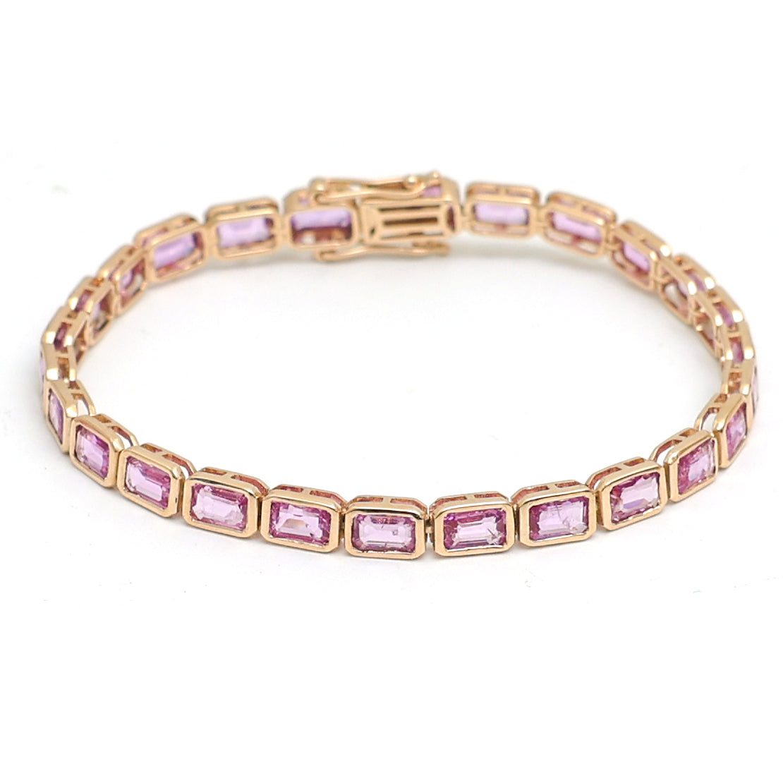 JPBRC-1008/7358 Pink Sapphire Octagon 5X3 Bezel Set Bracelet | 14K