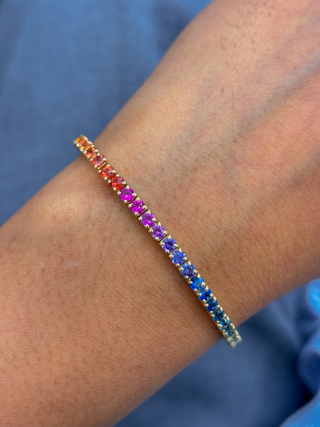 JPBRC-1010/7444 Rainbow Sapphire 2Mm 6 Inch Bracelet | 18K