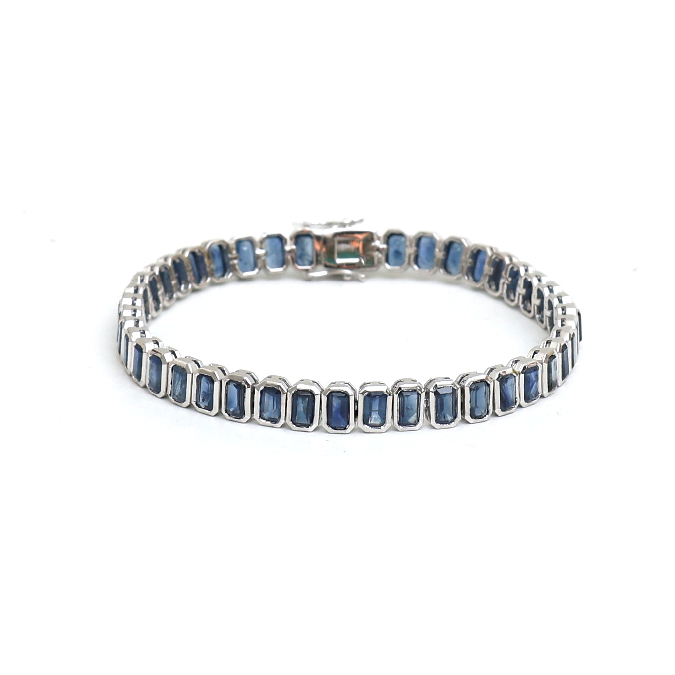 JPBRC-1016/7511 Blue Sapphire Octagon 5X3 Bezel Set Bracelet | 18K