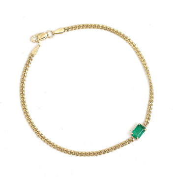 JPBRC-1028/7614 Emerald Octagon Thin Cuban Chain Bracelet | 14K