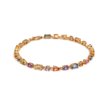 JPBRC-1031/7737 Rainbow Sapphire Mix Shape Link Chain Bracelet | 18K