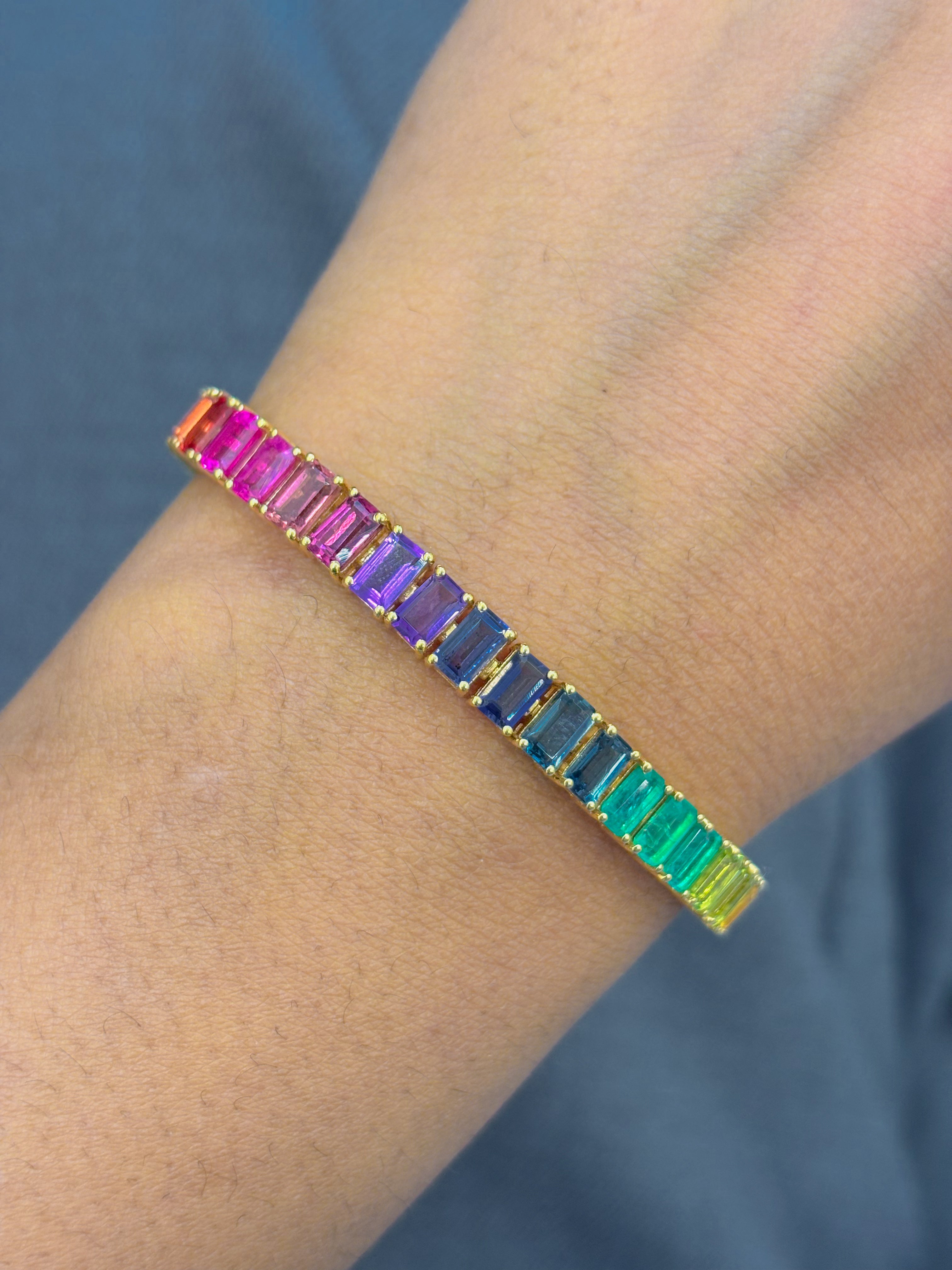 JPBRC-1032/7738 Rainbow Gemstone Octagon Bracelet | 18K