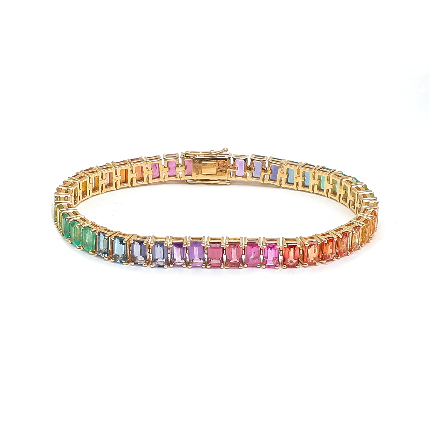 JPBRC-1032/7738 Rainbow Gemstone Octagon Bracelet | 18K