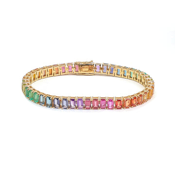 JPBRC-1032/7738 Rainbow Gemstone Octagon Bracelet | 18K