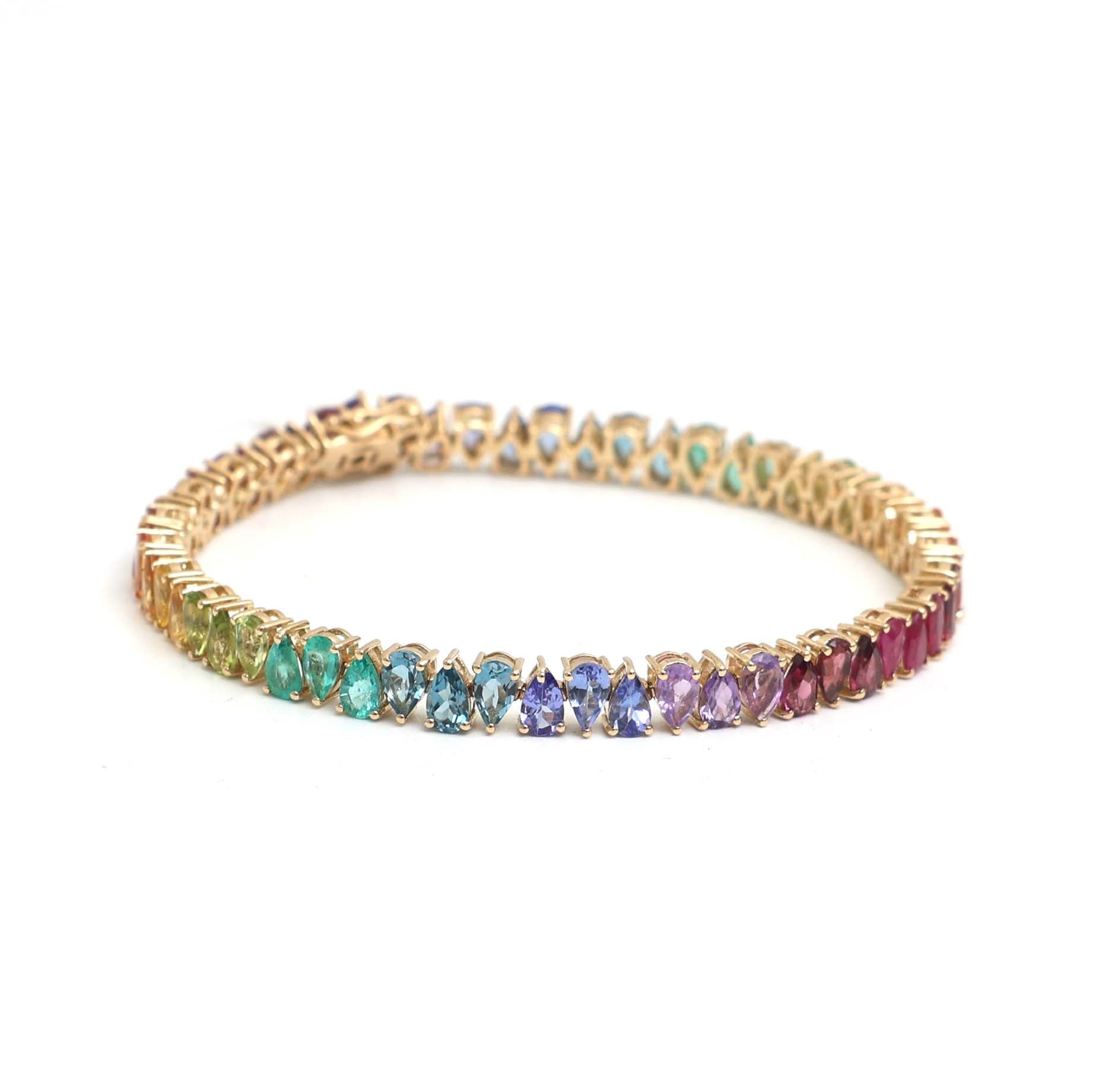 JPBRC-1036/7795 Rainbow Gemstone Pear Up Down Bracelet | 18K