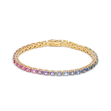 JPBRC-1038/7845 Rainbow Sapphire Oval East West Bracelet | 18K