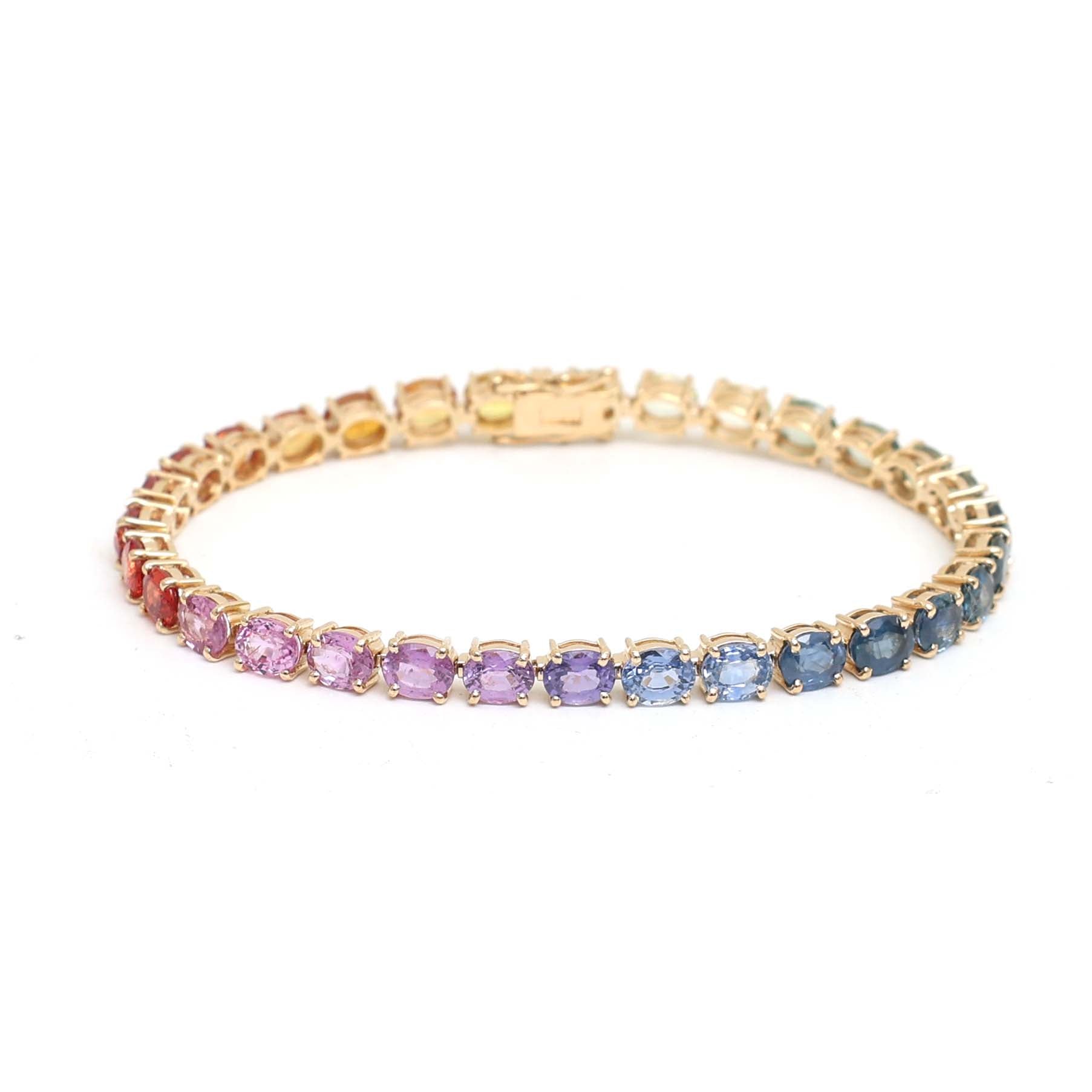 JPBRC-1044/8003 Rainbow Sapphire Oval East West Tennis Bracelet | 18K