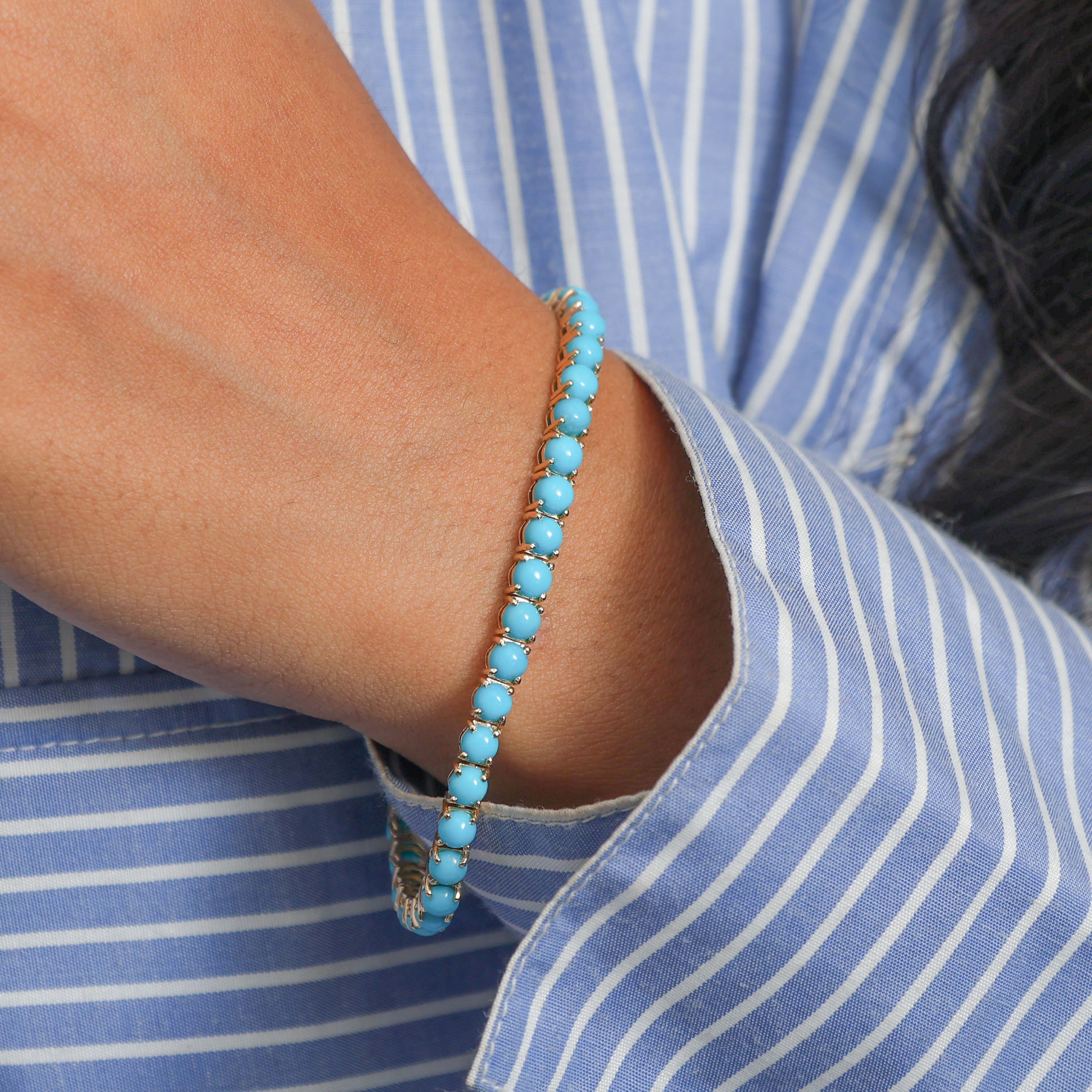 JPBRC-1047/8024 Turquoise Round Tennis Bracelet | 18K