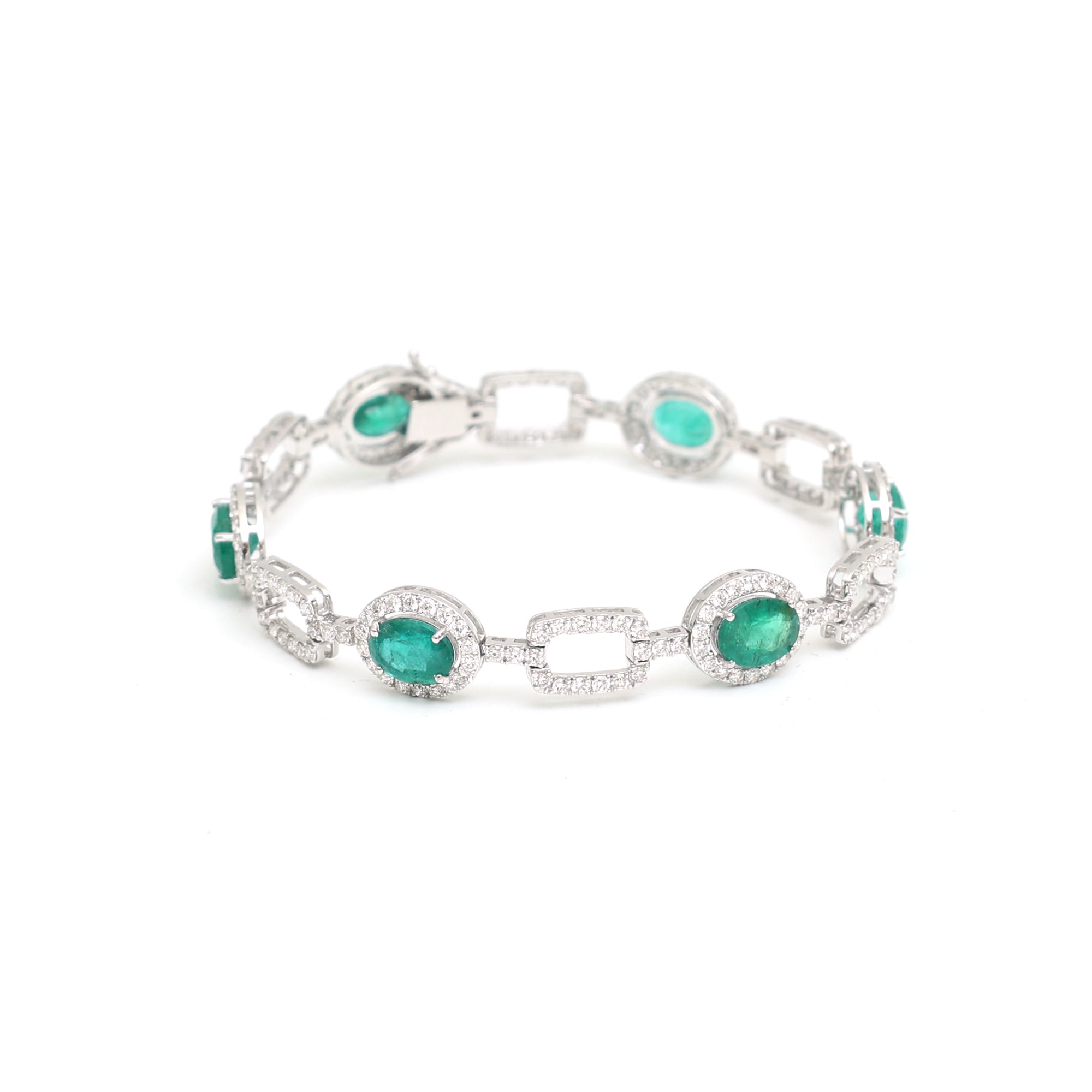 JPBRC-1048/8045 Emerald Oval Cuban Chain Diamond Bracelet | 18K