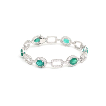 JPBRC-1048/8045 Emerald Oval Cuban Chain Diamond Bracelet | 18K