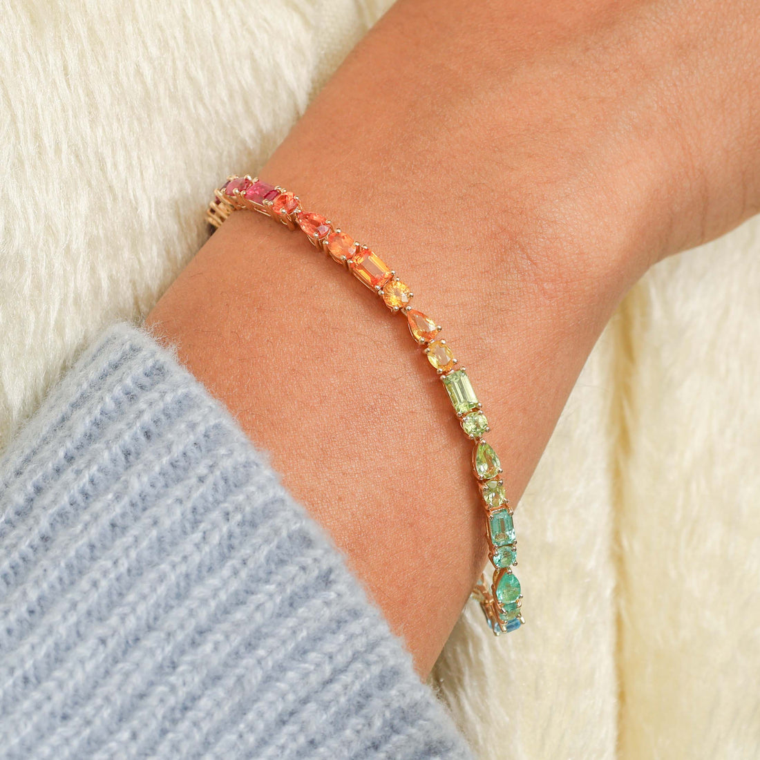 JPBRC-1059/8194 Rainbow Gemstone Mix Shape Bracelet | 18K