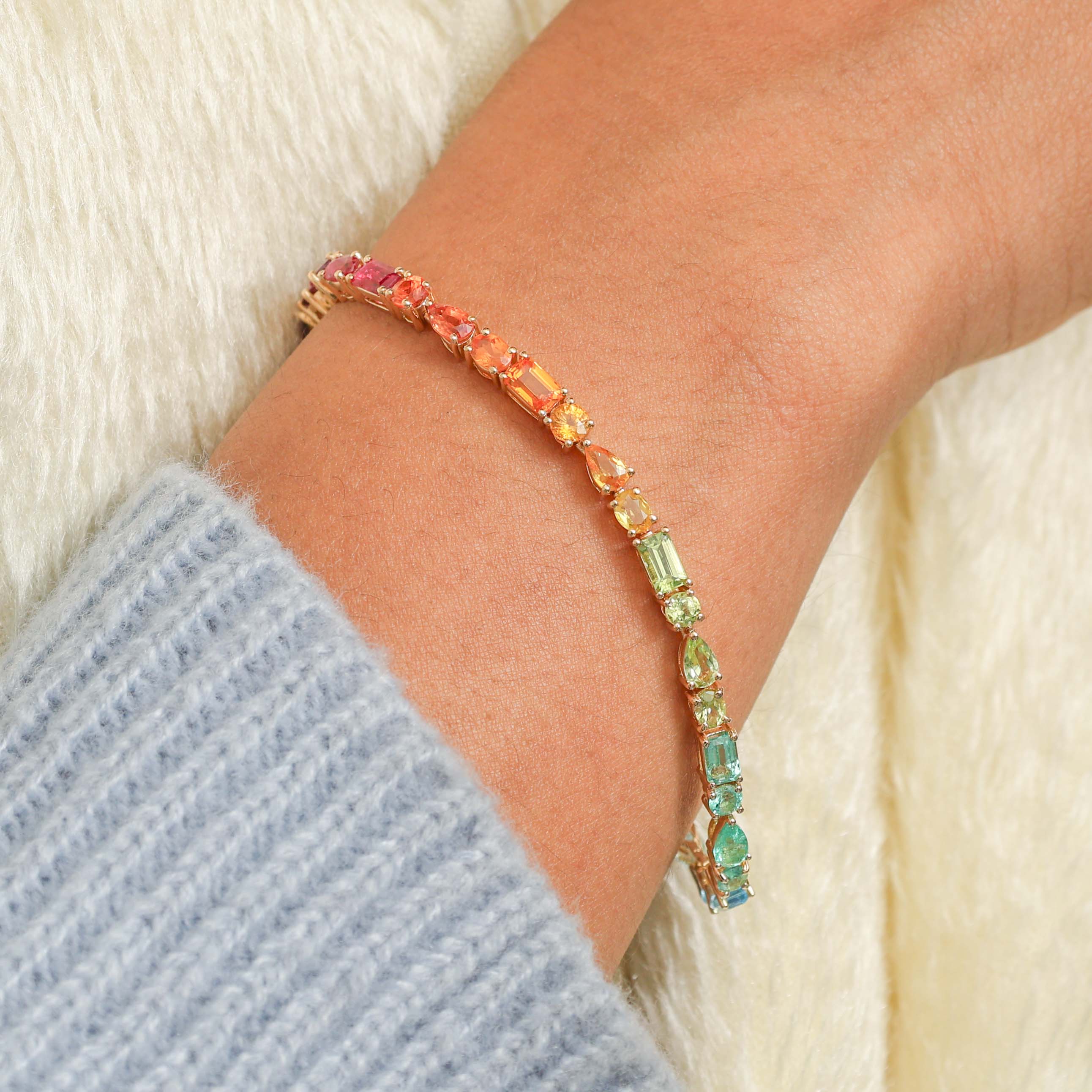 JPBRC-1059/8194 Rainbow Gemstone Mix Shape Bracelet | 18K