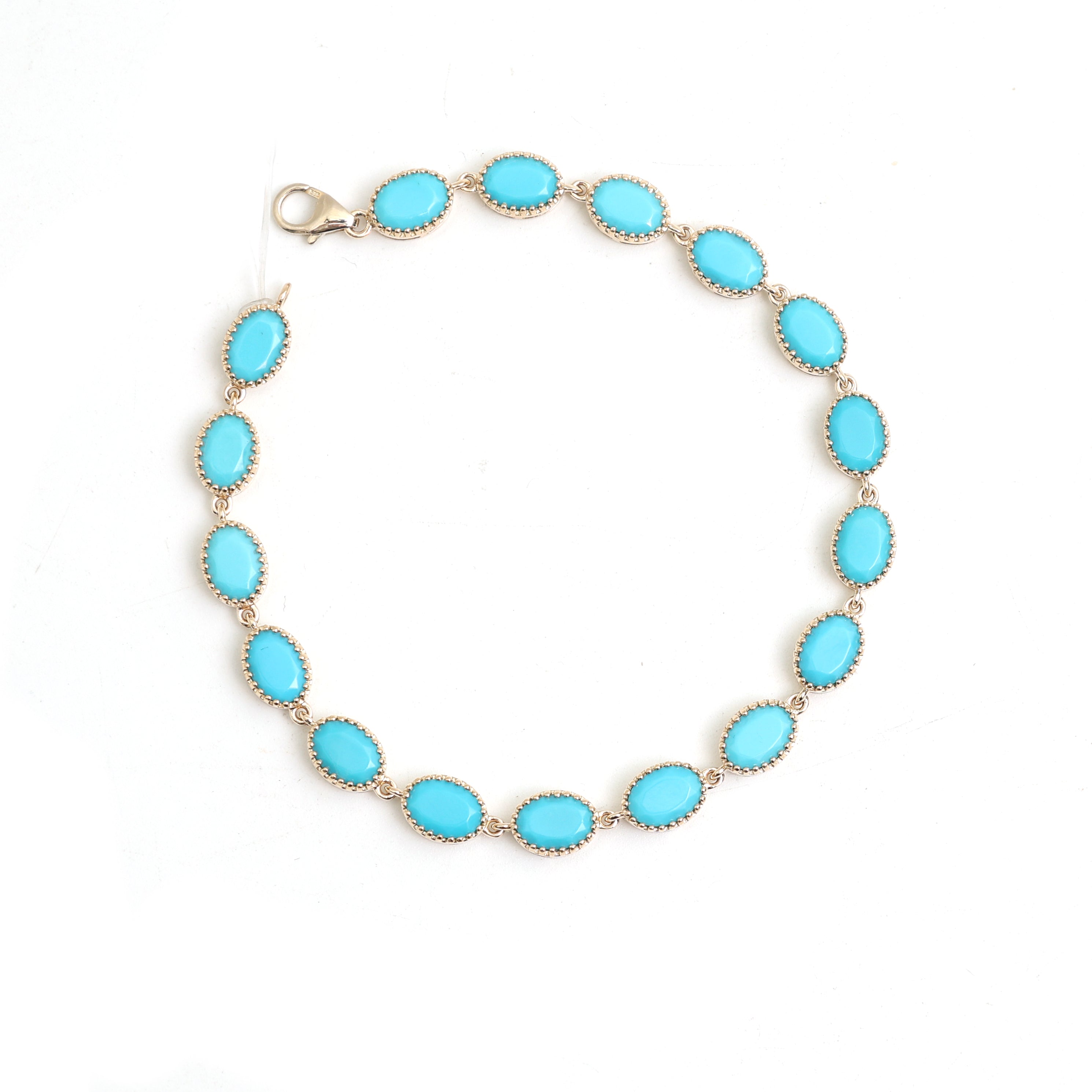 JPBRC-1066/8378 Turquoise Oval 7X5 Link Link Bracelet | 14K