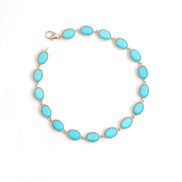 JPBRC-1066/8378 Turquoise Oval 7X5 Link Link Bracelet | 14K