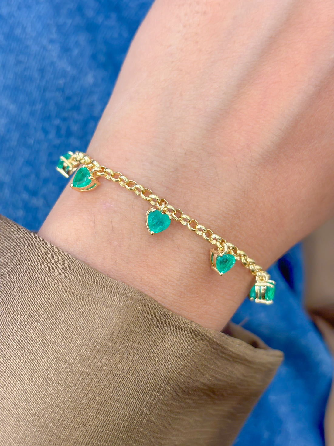 JPBRC-1093/8637 Emerald Heart With Chain Link Link Bracelet | 18K