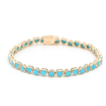 JPBRC-1102/8653 Turquoise Heart Up Down Bezel Set Bracelet | 14K