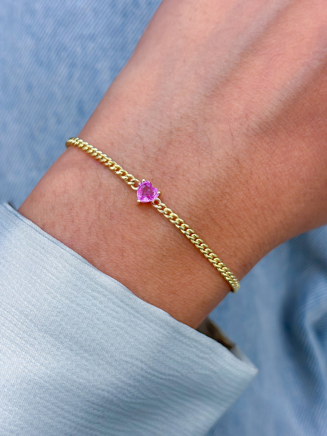 JPBRC-1104/8661 Pink Sapphire Heart Chain Bracelet | 14K