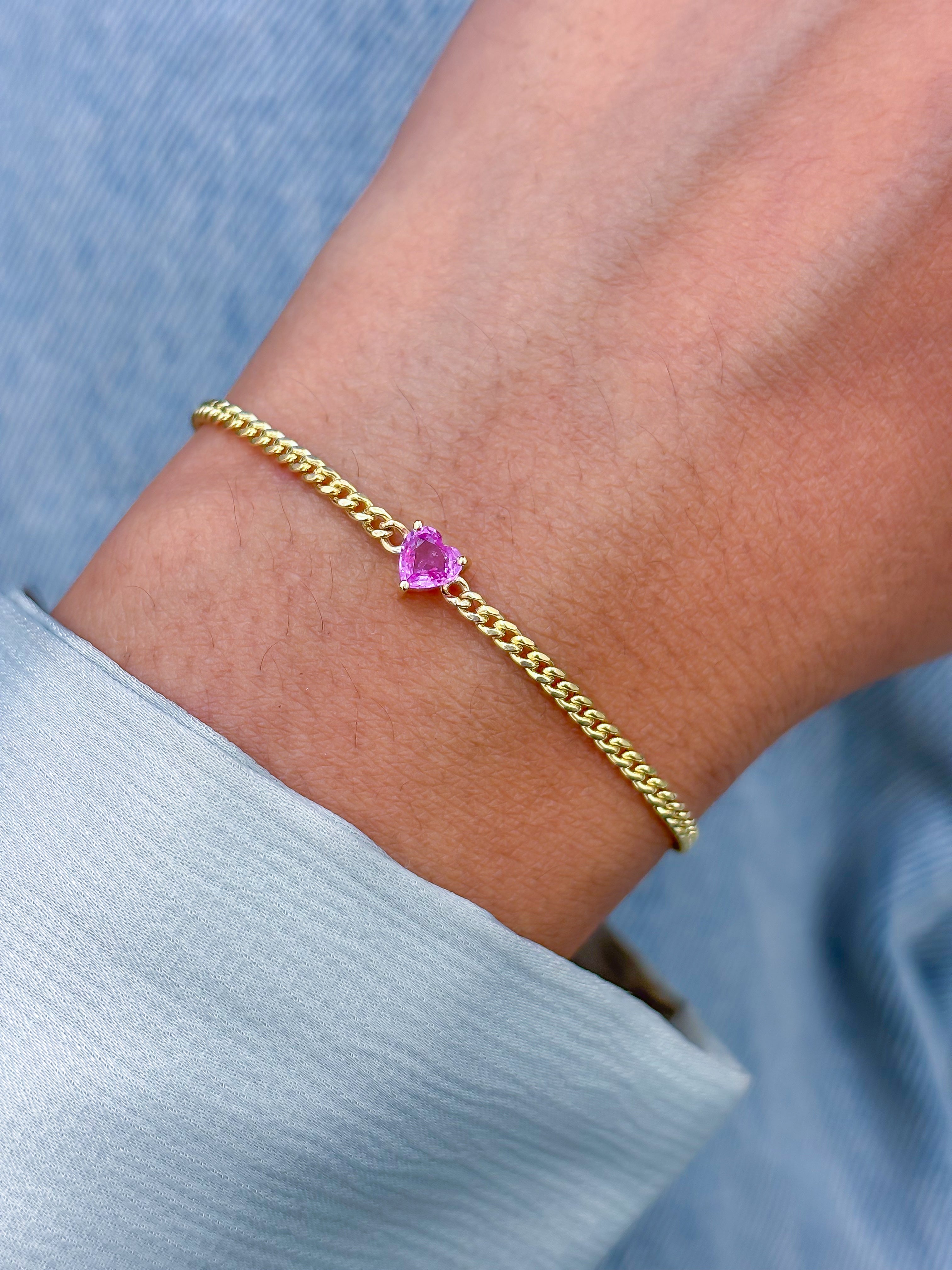 JPBRC-1104/8661 Pink Sapphire Heart Chain Bracelet | 14K