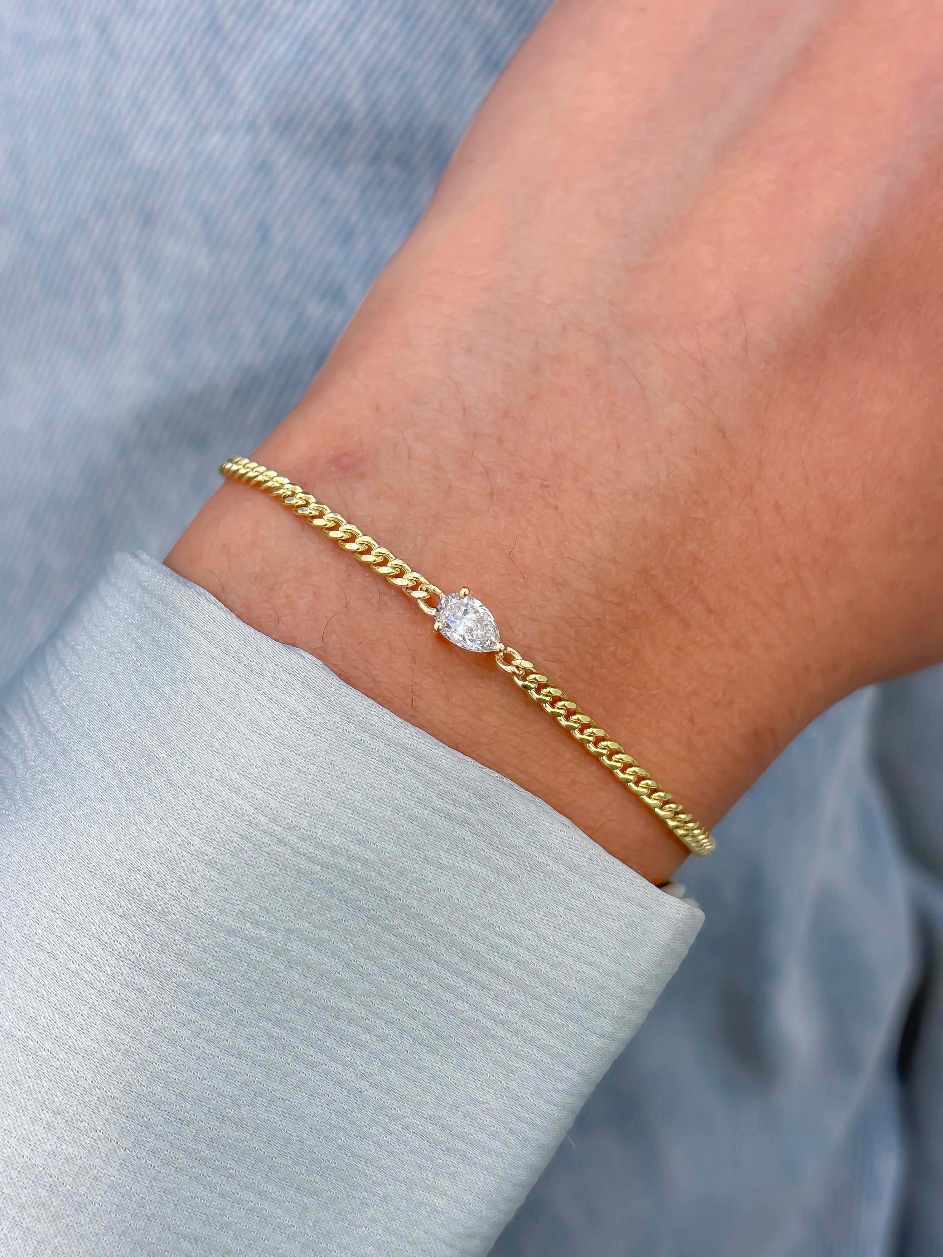 JPBRC-1114/8671 Diamond Pear  Chain Bracele | 14K