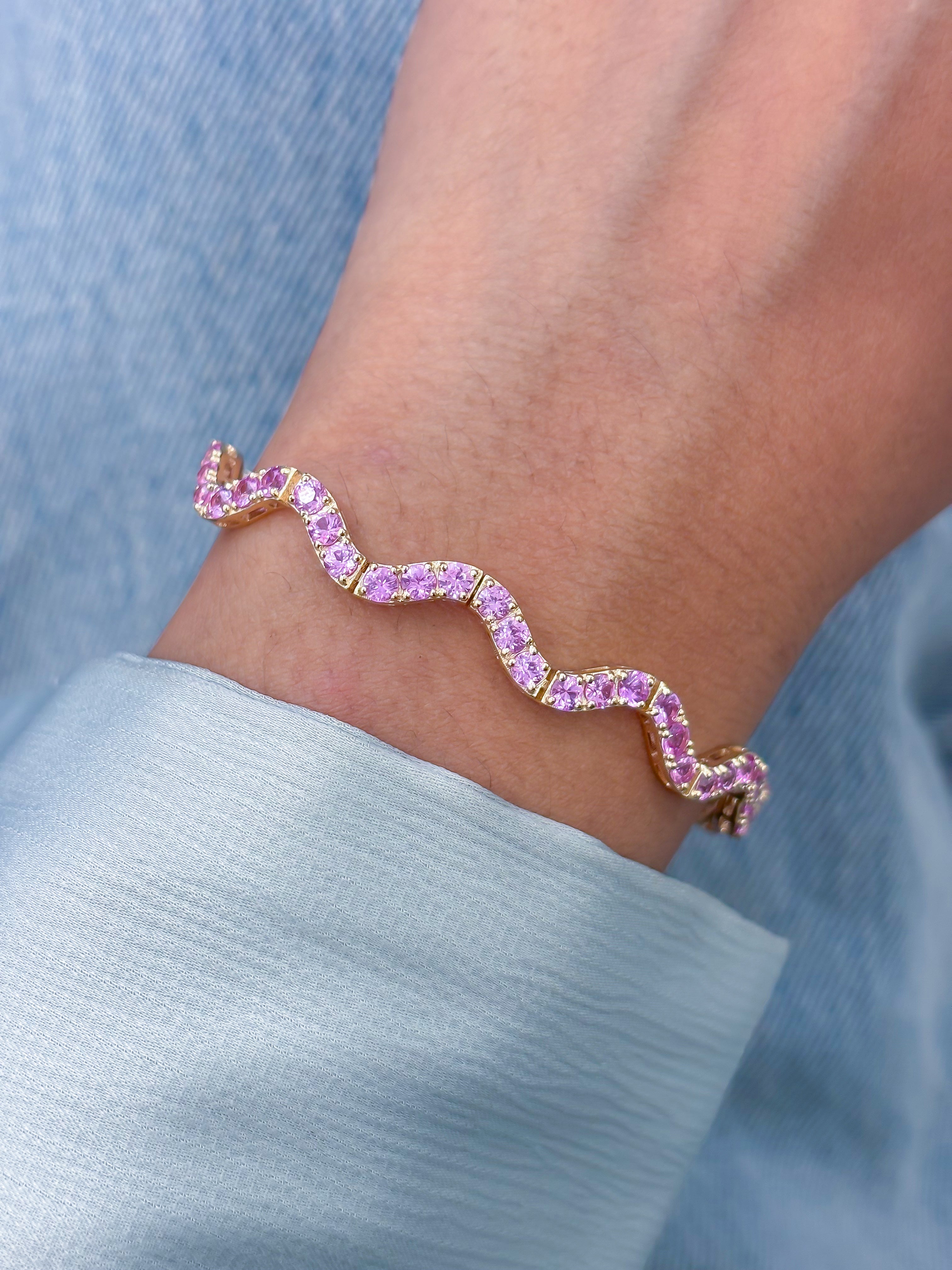 JPBRC-1119/8676 Pink Sapphire Round Wave Bracelet | 14K