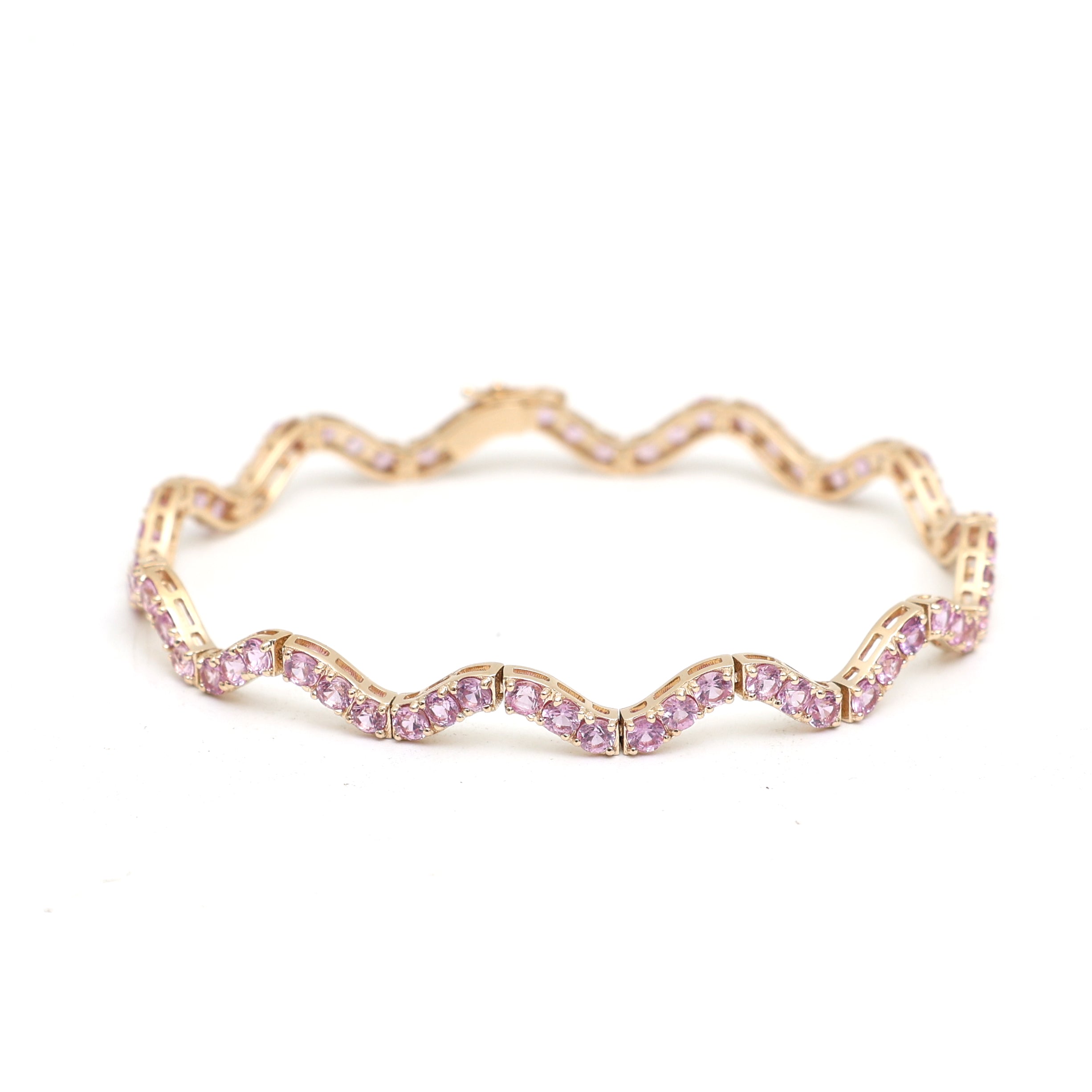 JPBRC-1119/8676 Pink Sapphire Round Wave Bracelet | 14K