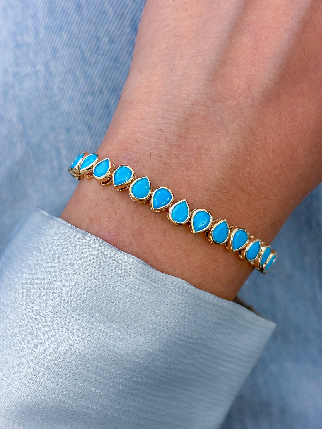 JPBRC-1120/8677 Turquoise Pear Up Down Bracelet | 14K