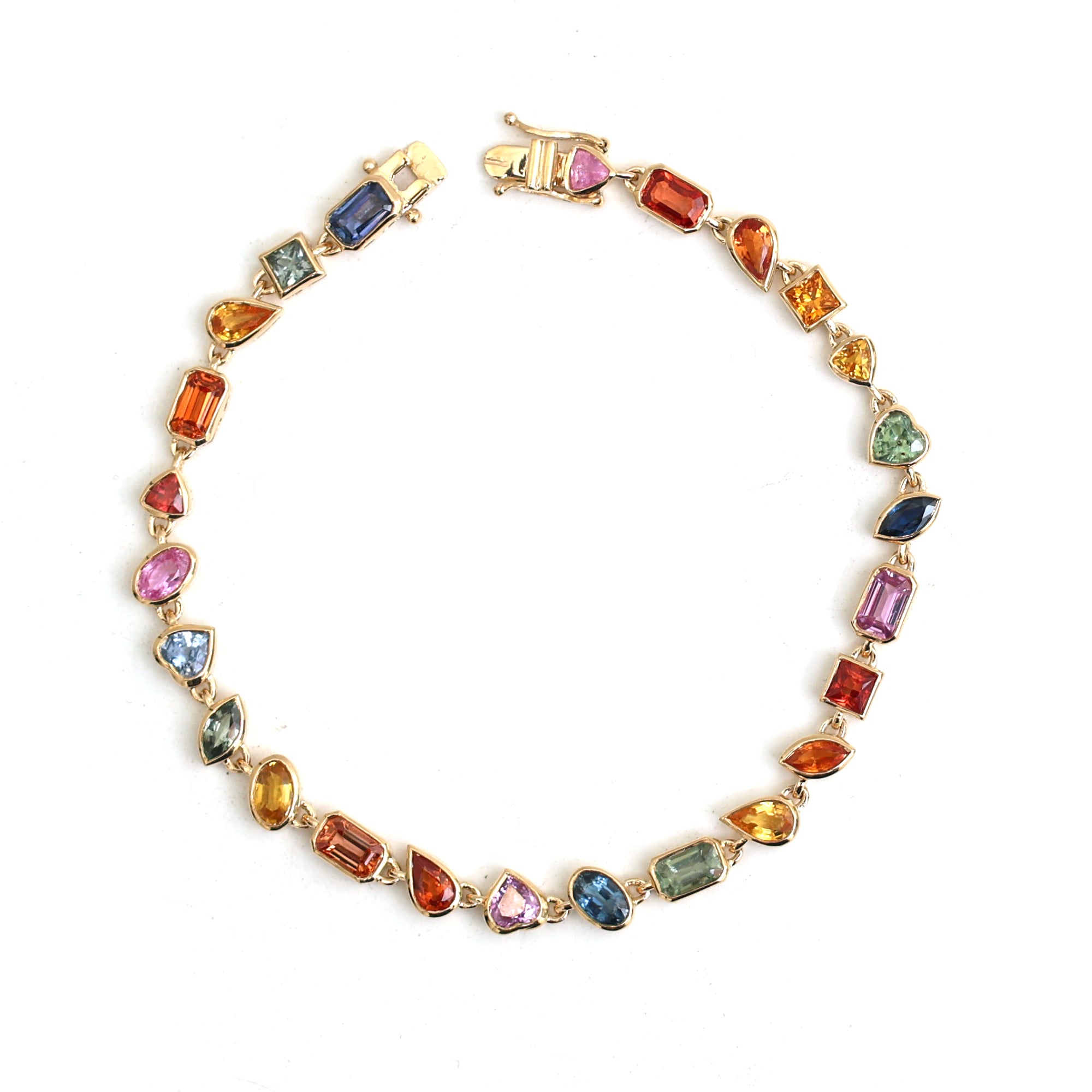 JPBRC-1130/8717 Rainbow Sapphire Mix Shape Bezel Set Bracelet | 18K