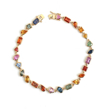 JPBRC-1130/8717 Rainbow Sapphire Mix Shape Bezel Set Bracelet | 18K