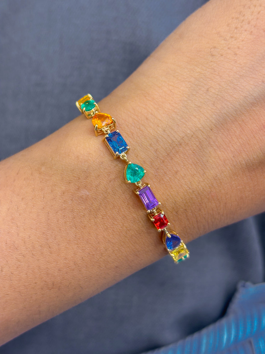 JPBRC-1135/8807 Rainbow Gemstone Mix Shape Bracelet | 14K