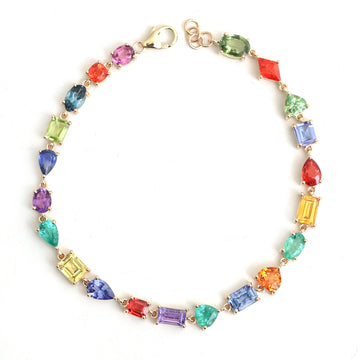 JPBRC-1135/8807 Rainbow Gemstone Mix Shape Bracelet | 14K