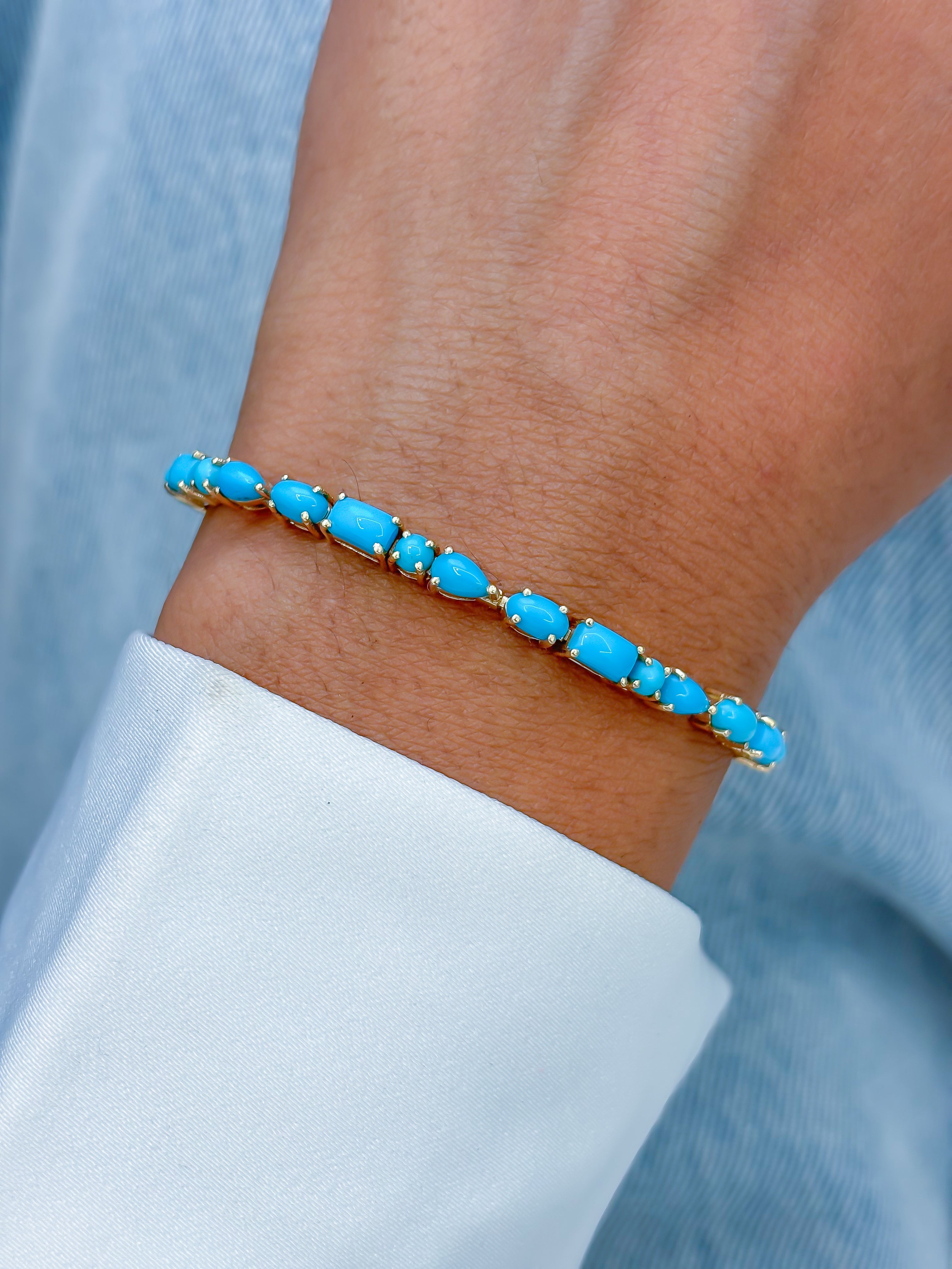 JPBRC-1138/8855 Turquoise Mix Shape Bracelet | 14K