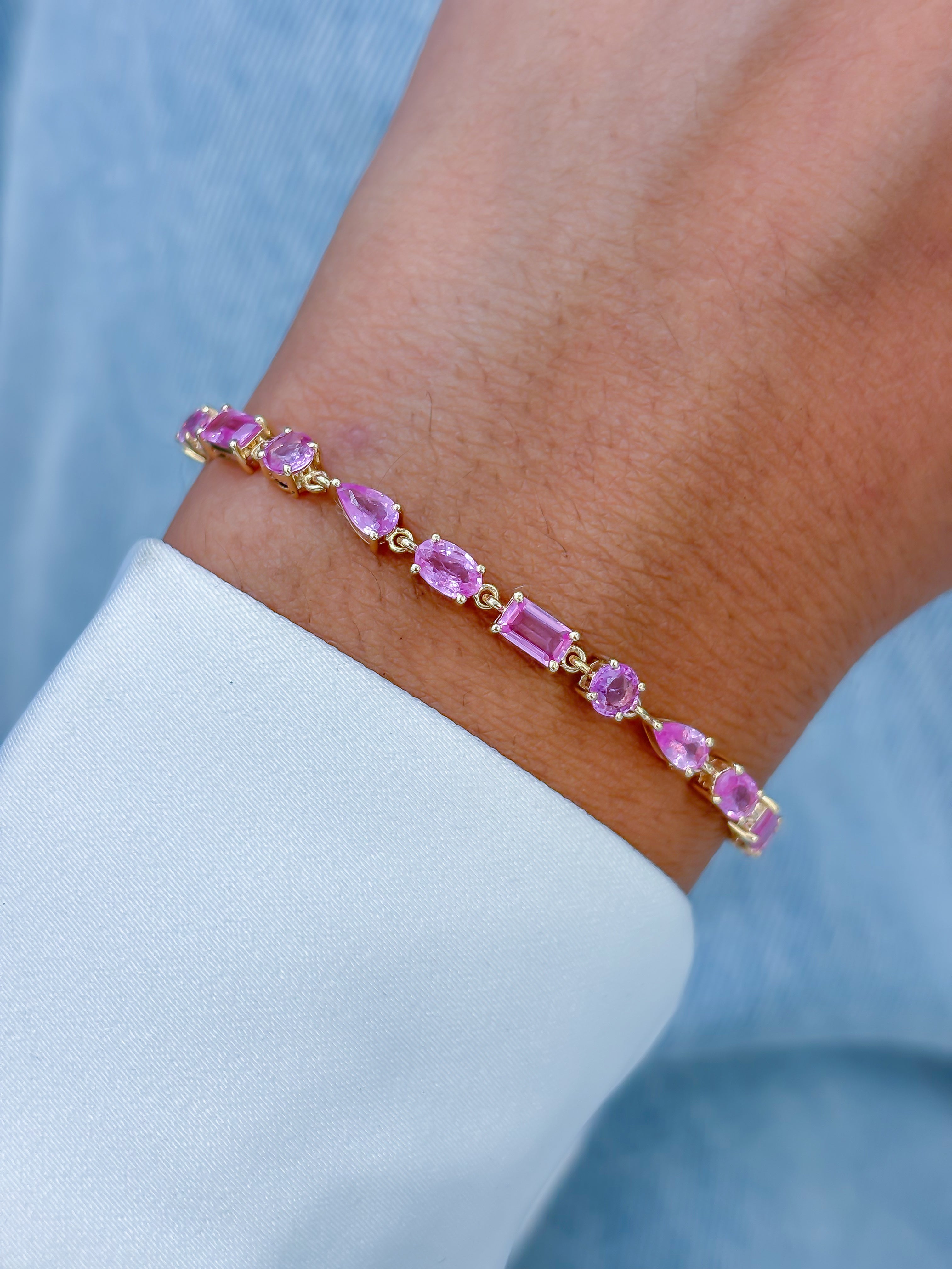 JPBRC-1141/8858 Pink Sapphire Mix Shape Bracelet | 14K