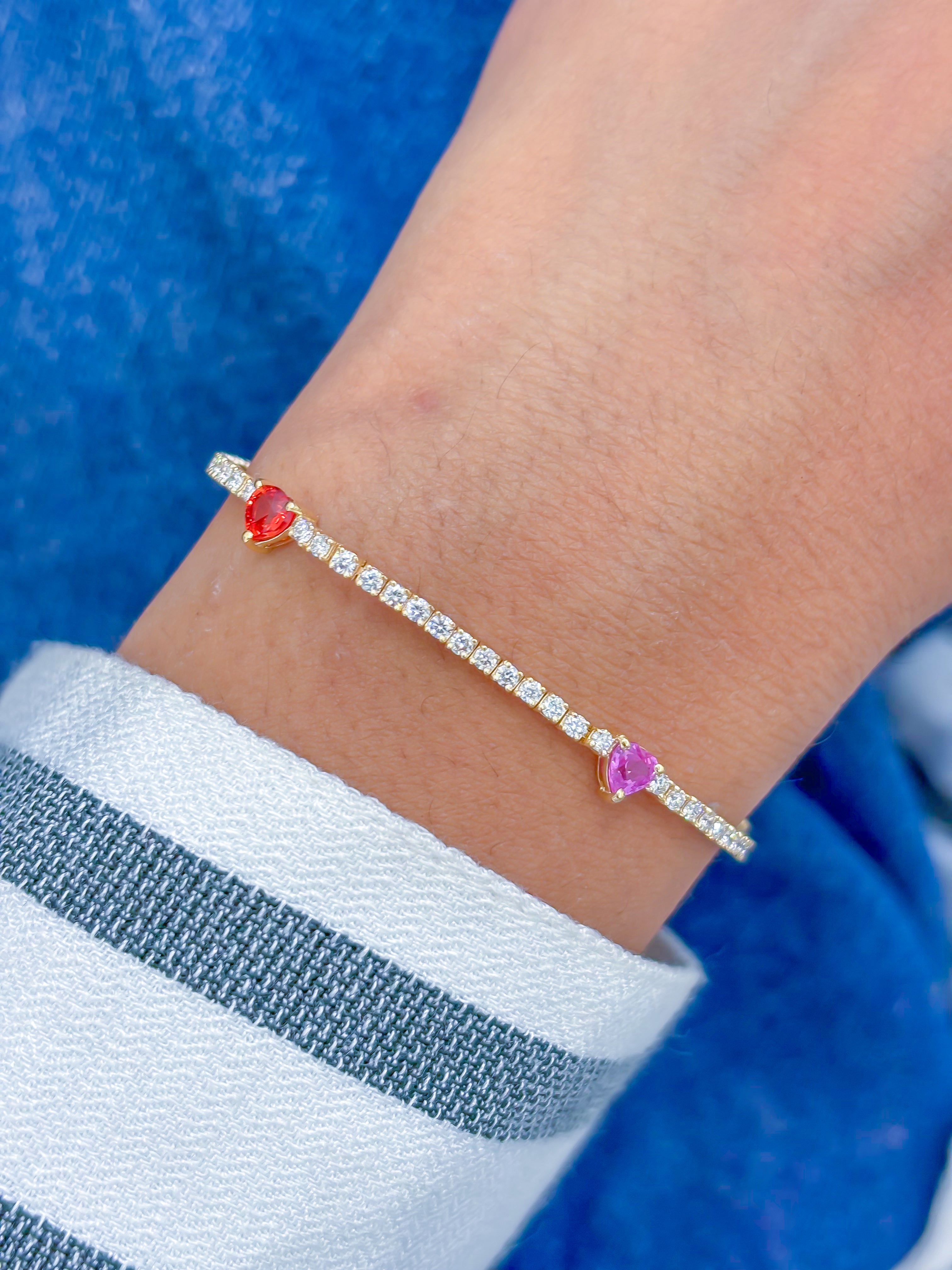 JPBRC-1146/8913 Rainbow Sapphire Haert With Diamond Bracelet | 14K