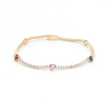 JPBRC-1146/8913 Rainbow Sapphire Haert With Diamond Bracelet | 14K