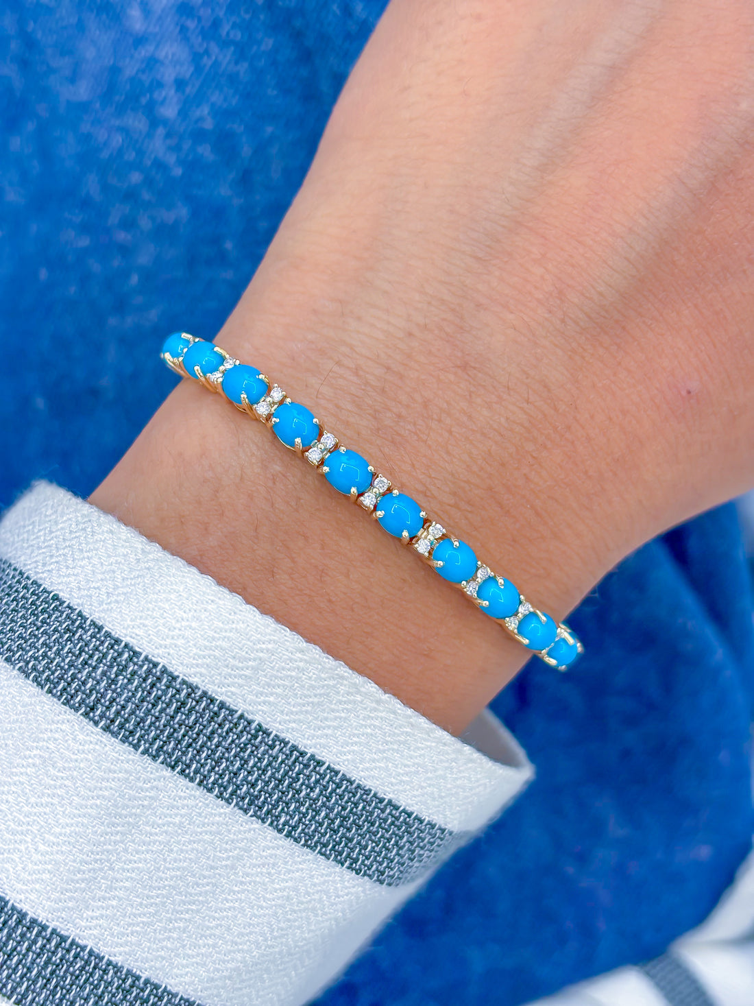 JPBRC-1147/8914 Turquoise Oval With Diamond Bracelet | 14K