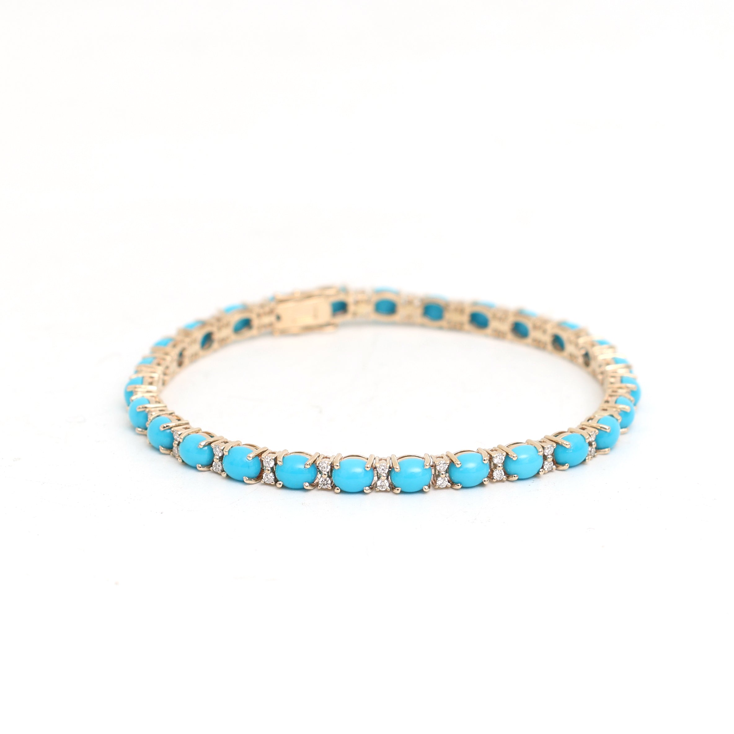 JPBRC-1147/8914 Turquoise Oval With Diamond Bracelet | 14K