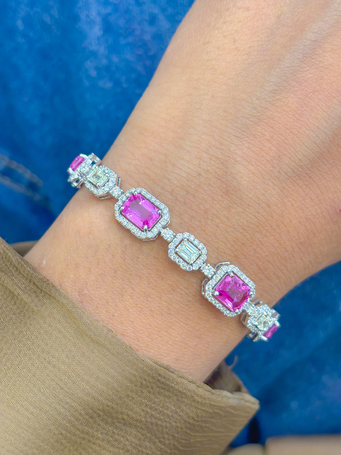 JPBRC-1149/8950 Pink Sapphire Octagon With Diamond  Bracelet | 18K