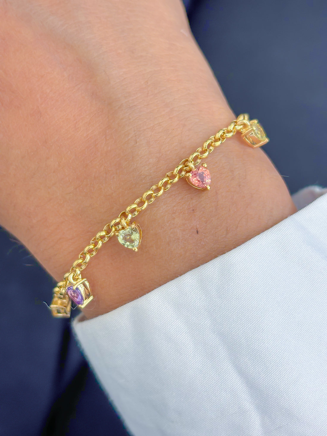 JPBRC-1151/8955 Rainbow Sapphire Haert Chain Bracelet | 18K