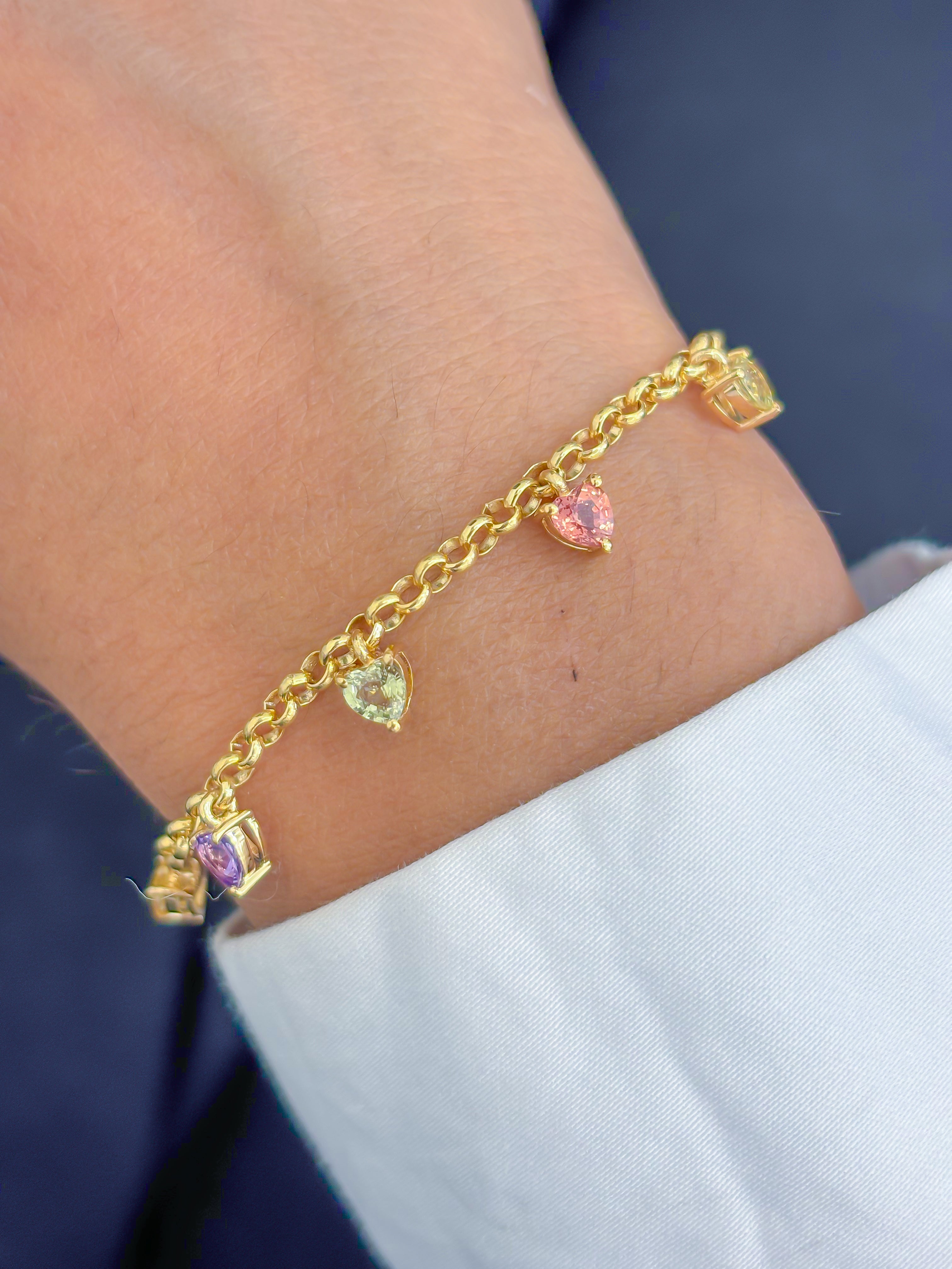 JPBRC-1151/8955 Rainbow Sapphire Haert Chain Bracelet | 18K