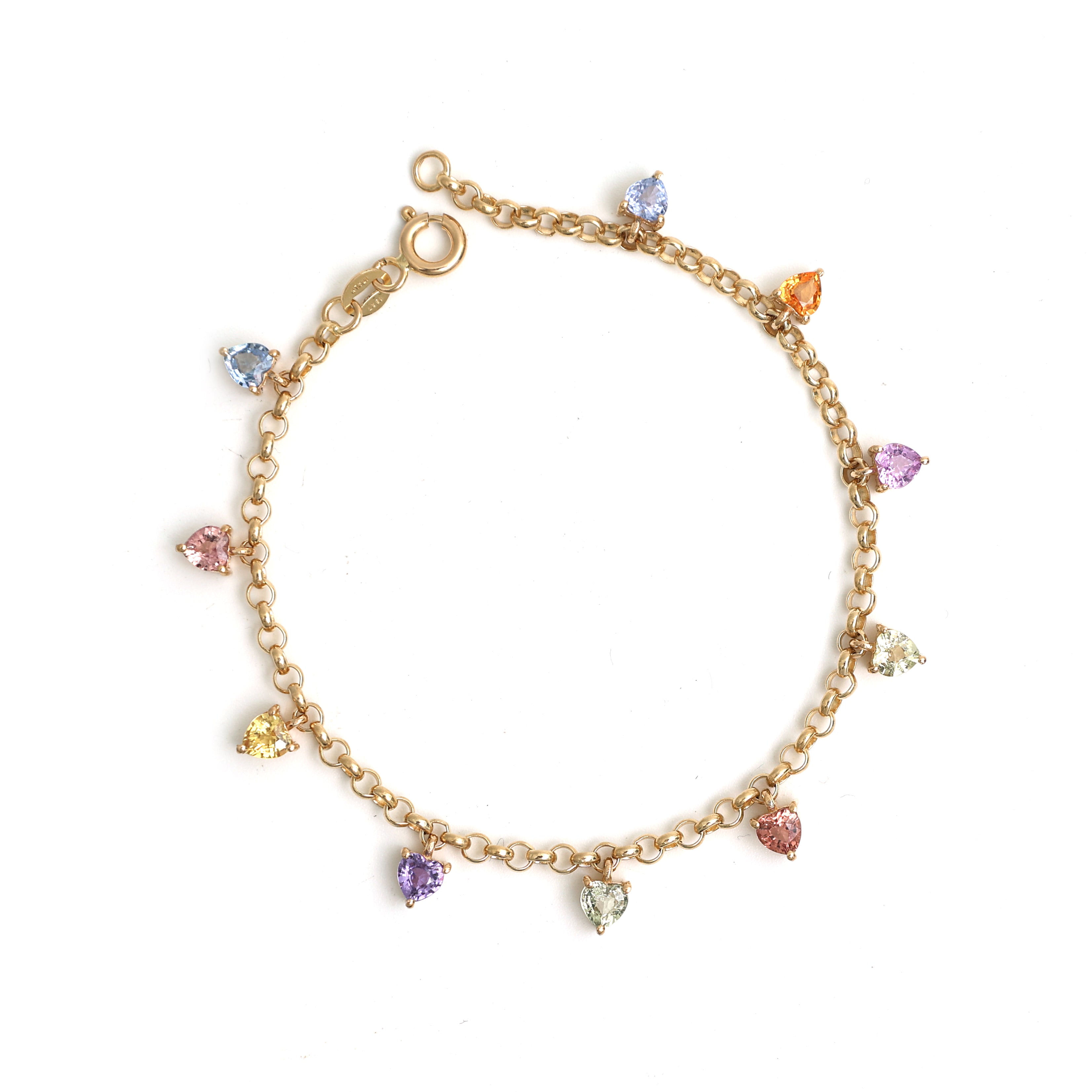 JPBRC-1151/8955 Rainbow Sapphire Haert Chain Bracelet | 18K