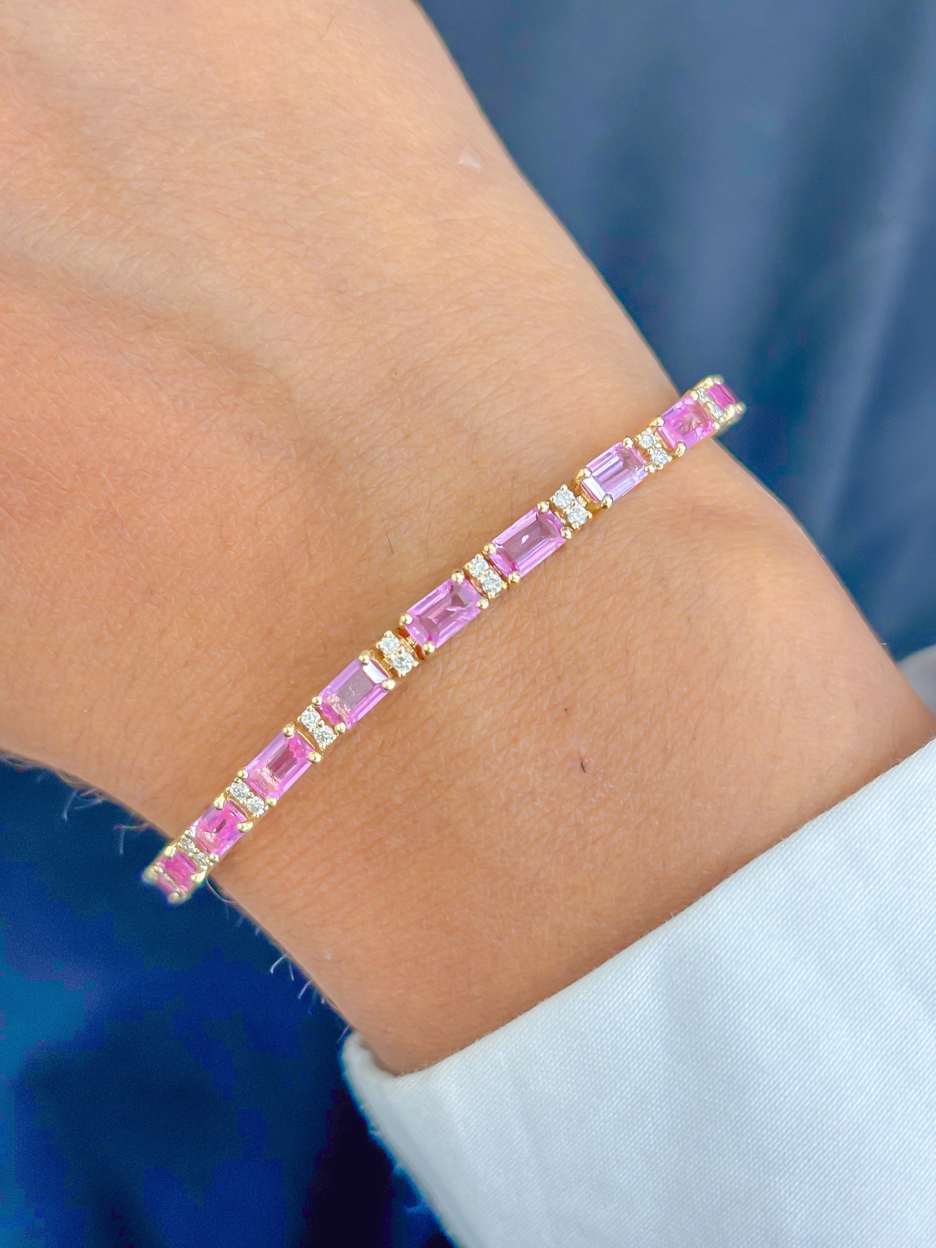 JPBRC-1152/8956 Pink Sapphire Baguette 4X2 With Diamond Bracelet | 14K