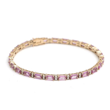 JPBRC-1152/8956 Pink Sapphire Baguette 4X2 With Diamond Bracelet | 14K