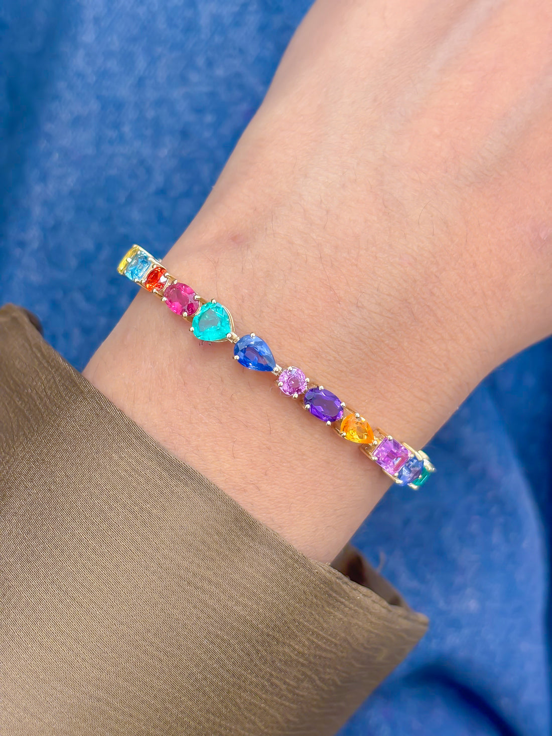 JPBRC-1153/8968 Rainbow Gemstone Mix Shape Bracelet | 14K