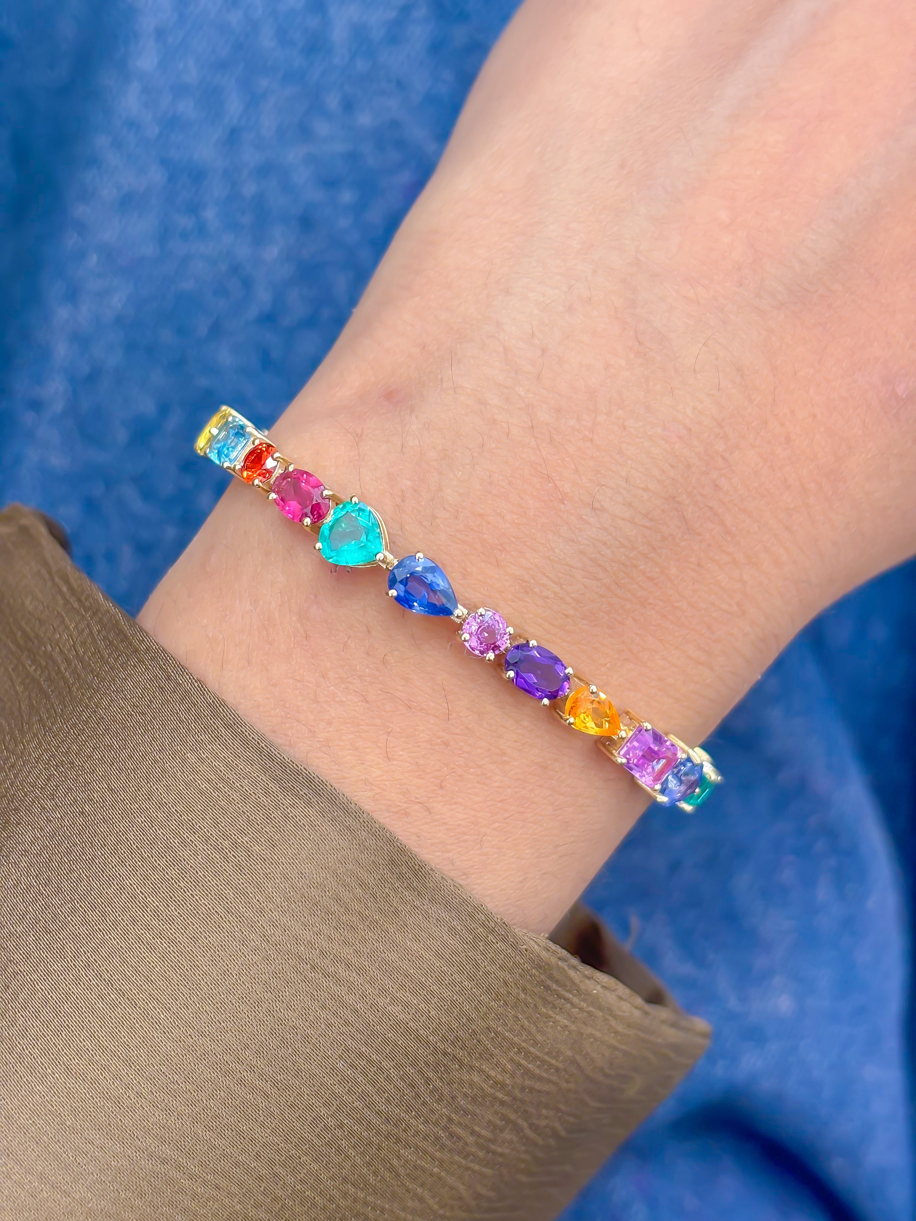JPBRC-1153/8968 Rainbow Gemstone Mix Shape Bracelet | 14K