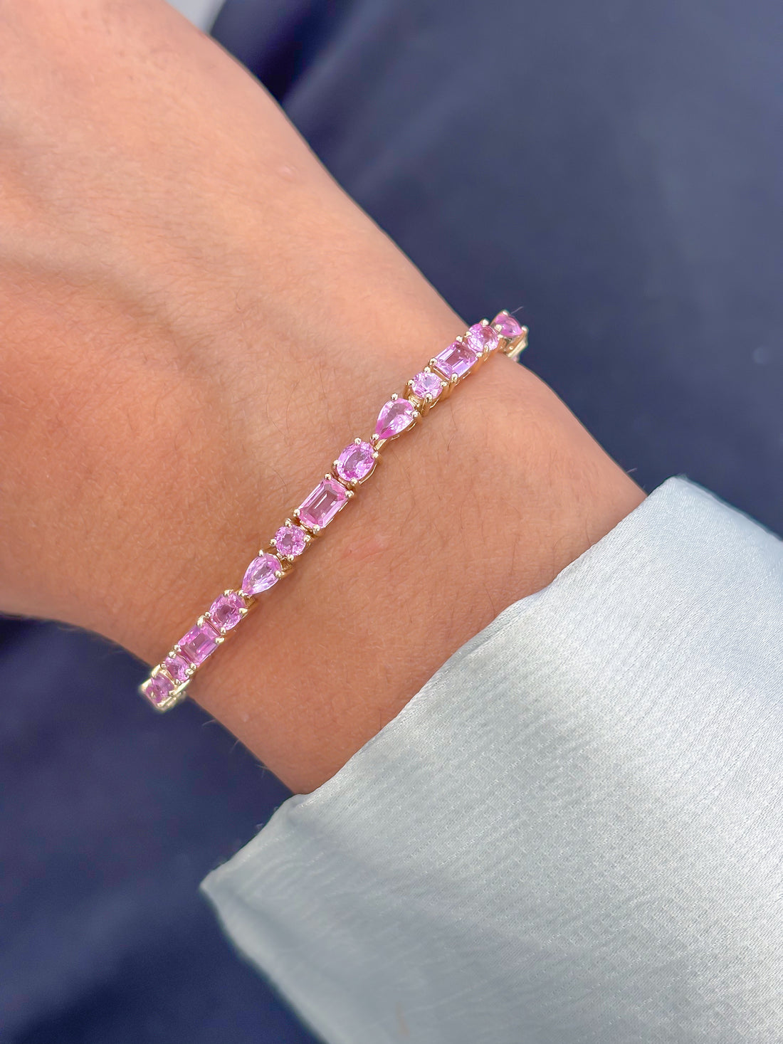JPBRC-1157/8993 Pink Sapphire Mix Shape Bracelet | 14K