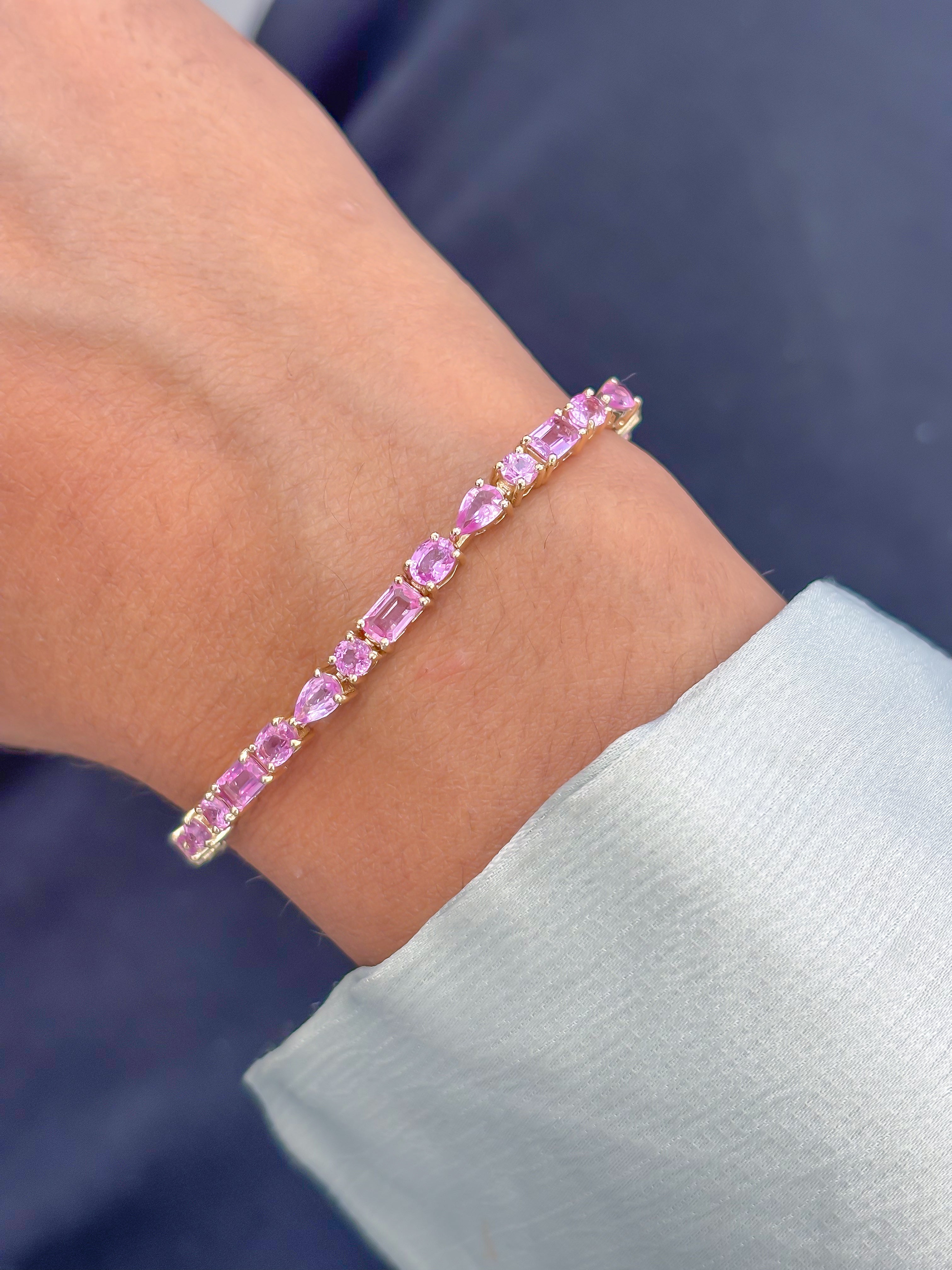JPBRC-1157/8993 Pink Sapphire Mix Shape Bracelet | 14K