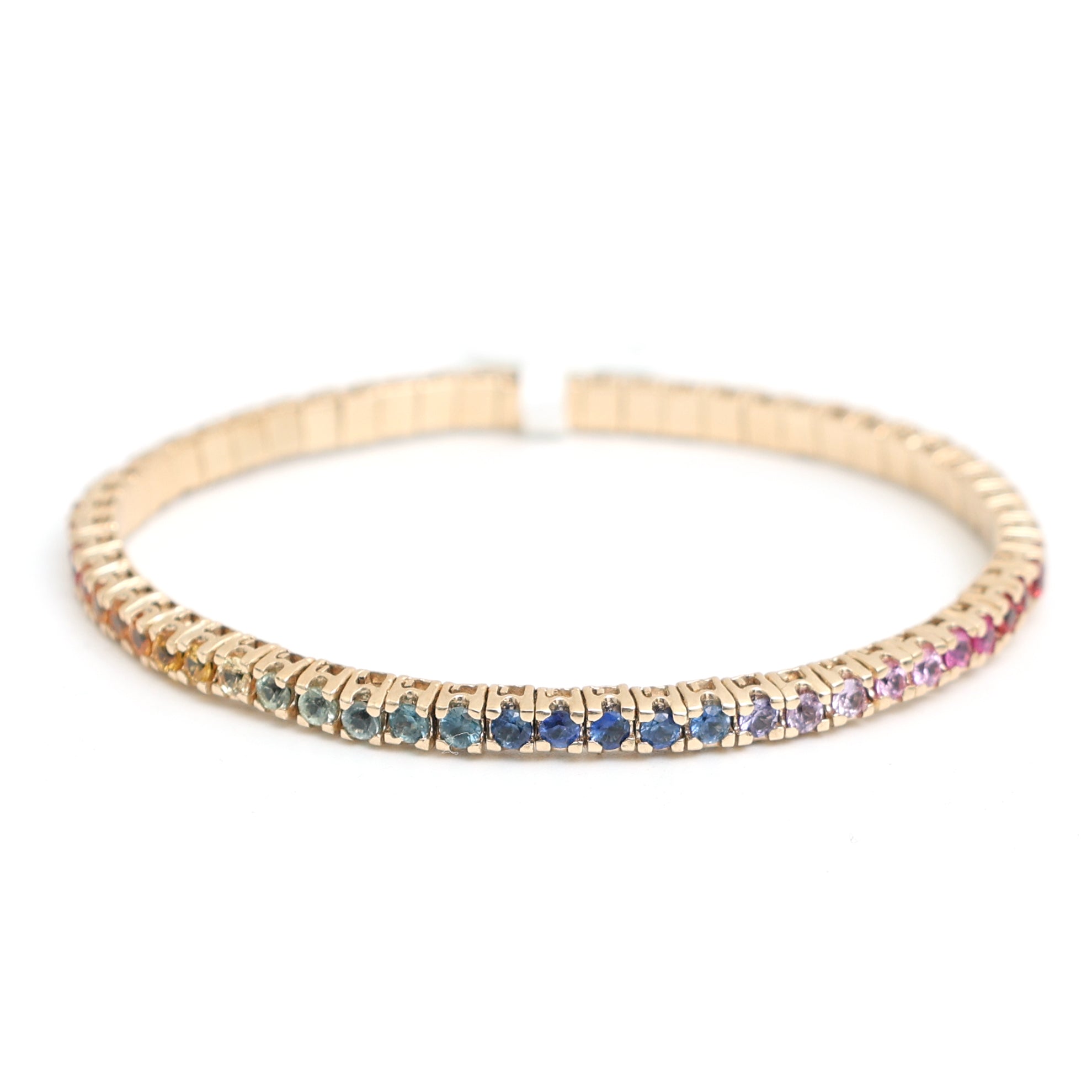 JPBRC-1159/8999 Rainbow Sapphire Round Bangle Bracelet | 14K