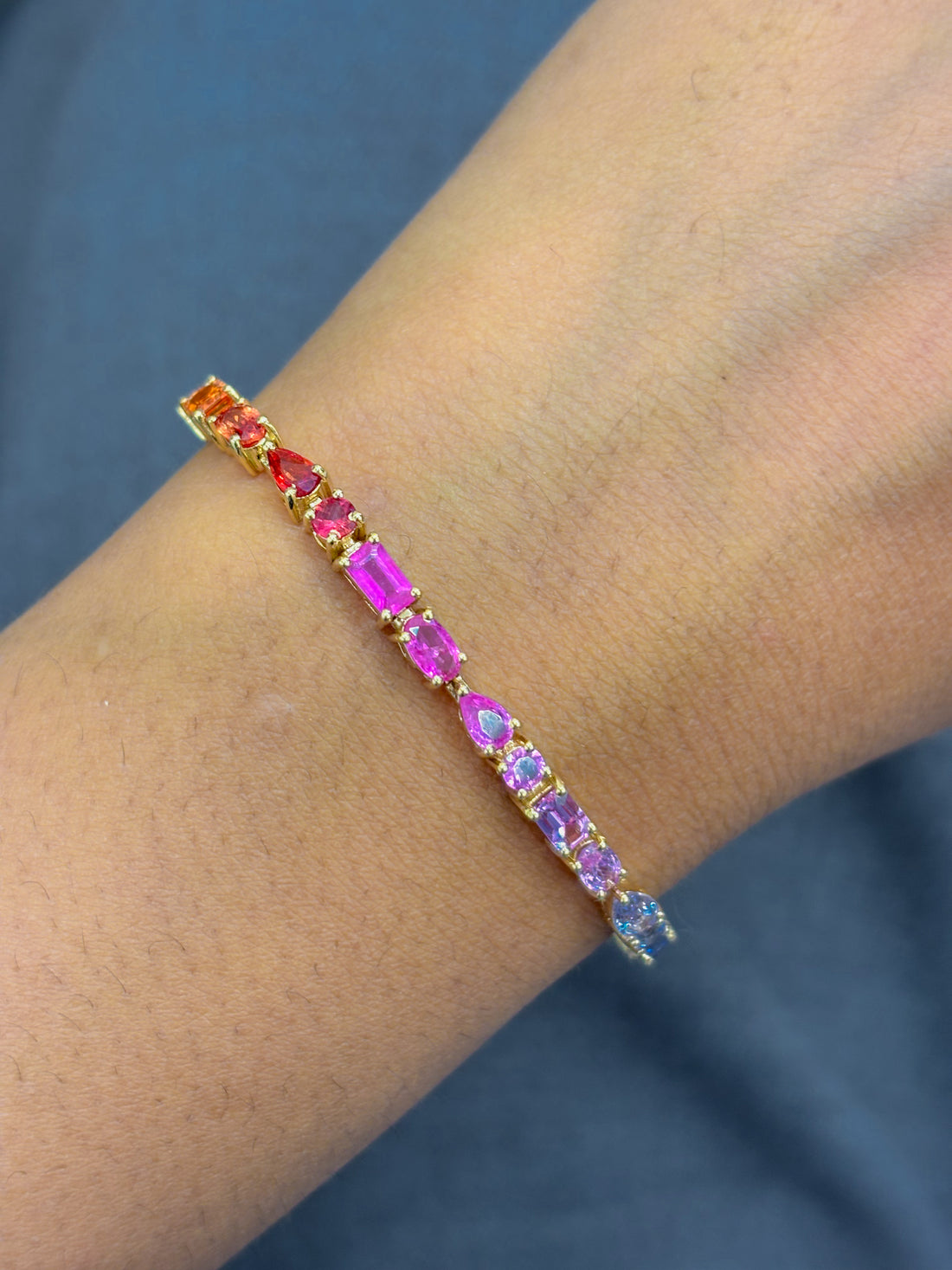 JPBRC-1160/9007 Rainbow Sapphire Mix Shape Bracelet | 14K