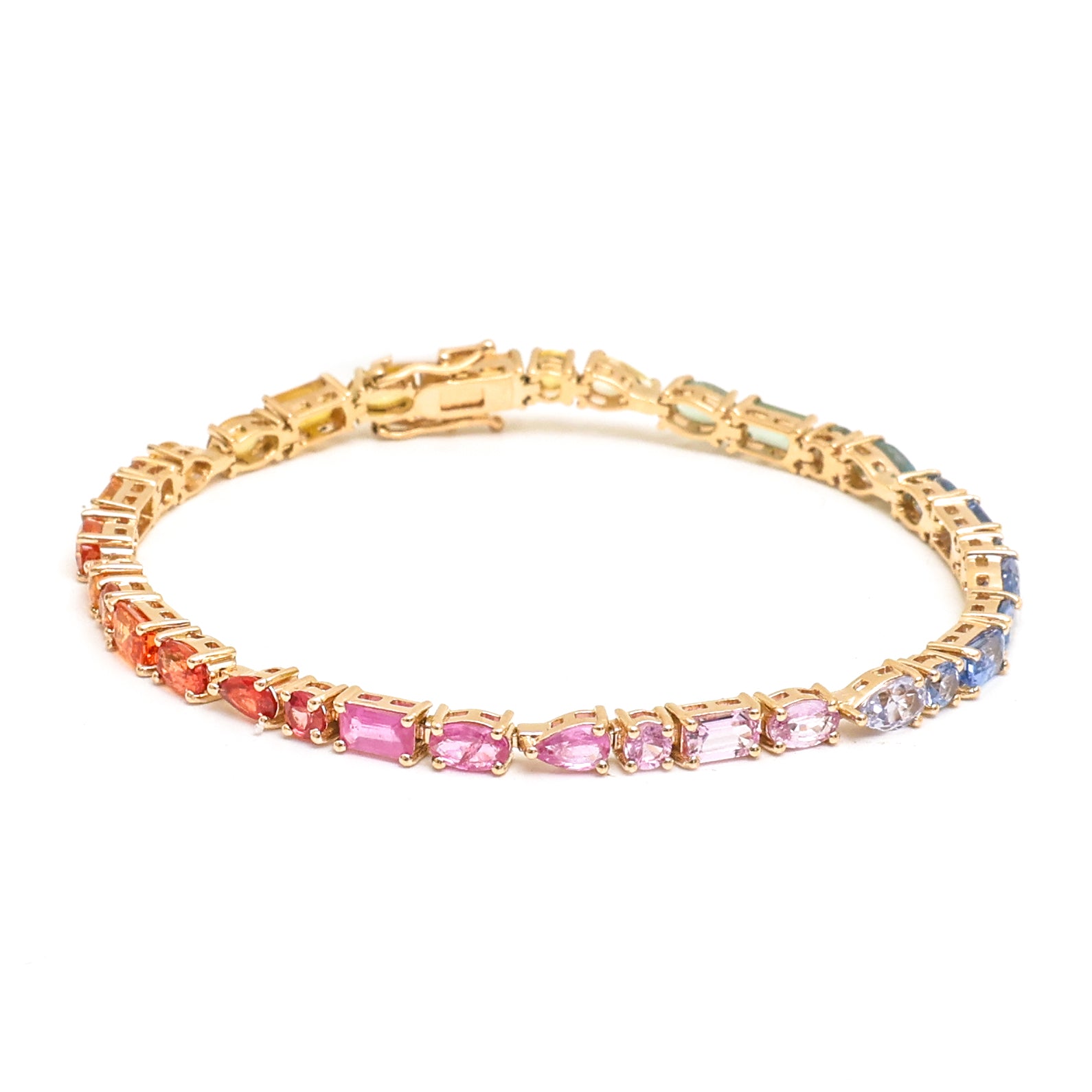 JPBRC-1160/9007 Rainbow Sapphire Mix Shape Bracelet | 14K